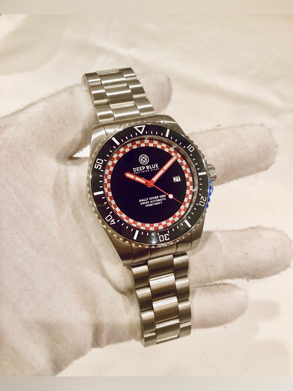 Deep Blue Rally Diver 1000 SWISS MADE Automatic 44mm Black Dial 300m Dive Watch